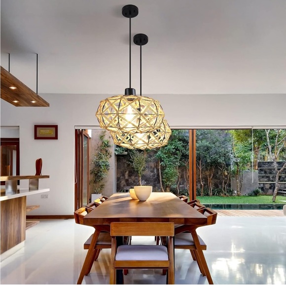 Pendant Lights Kitchen Island Woven Boho Chandelier Farmhouse Hanging Hemp Rope - Picture 3 of 7